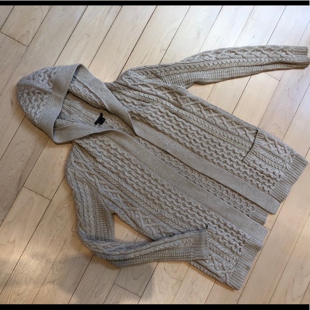 Theory Cable Knit Hooded Open Front Cardigan